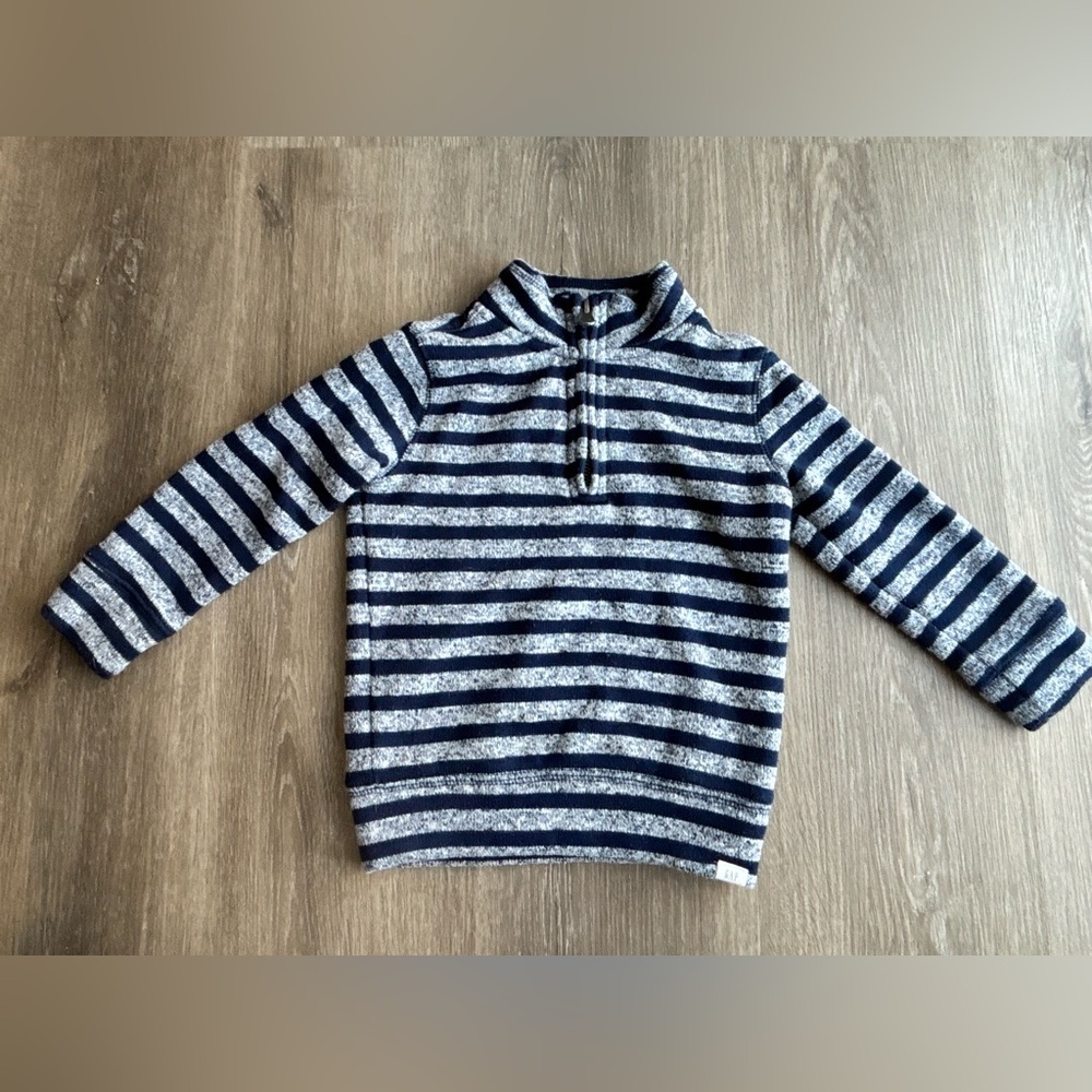 Baby Gap Striped Navy and Gray 1/4 zip Pullover Sweater sweatshirt 2 years